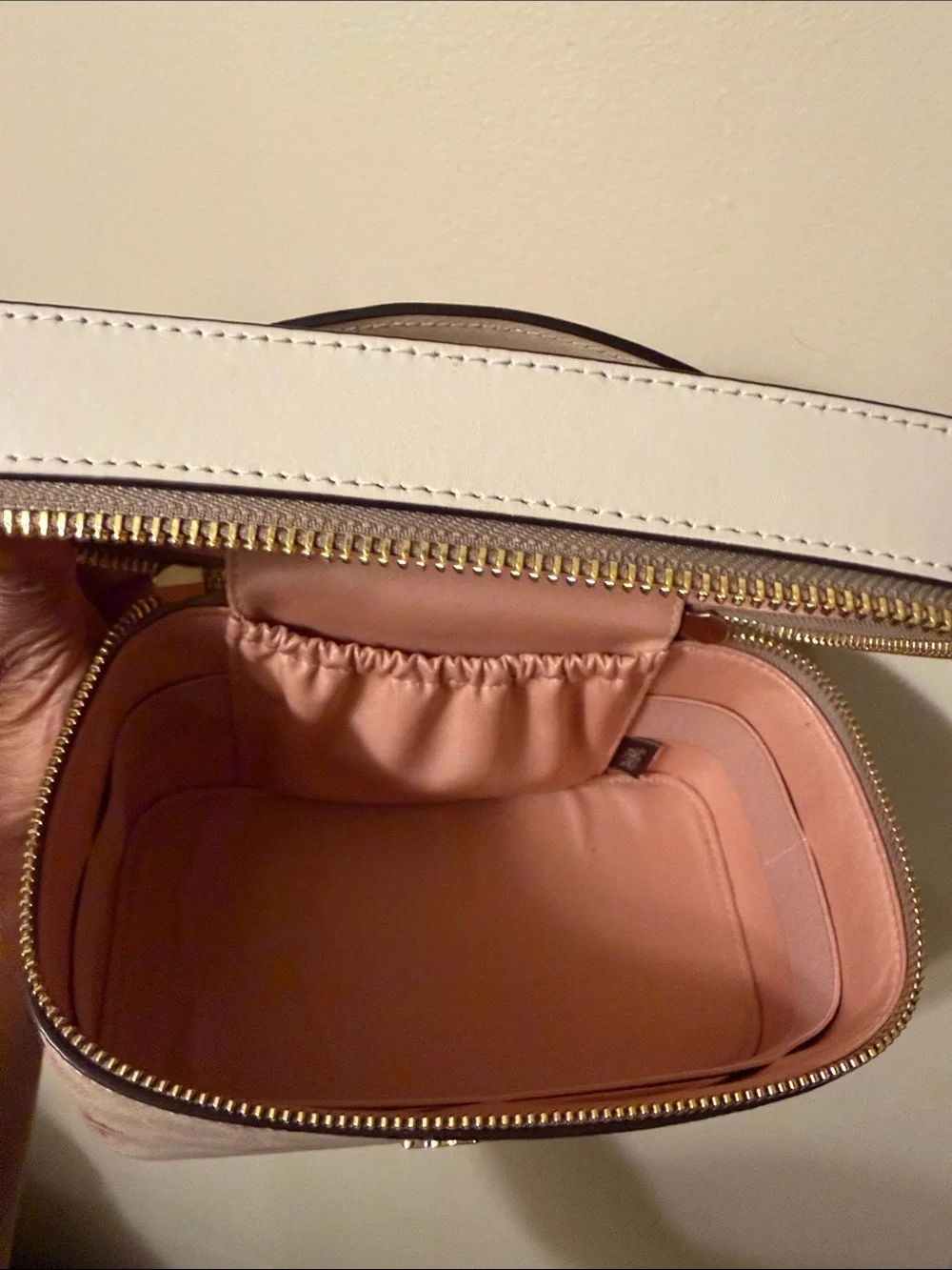 COACH Cream Floral Signature Vanity Case with Pink Roses